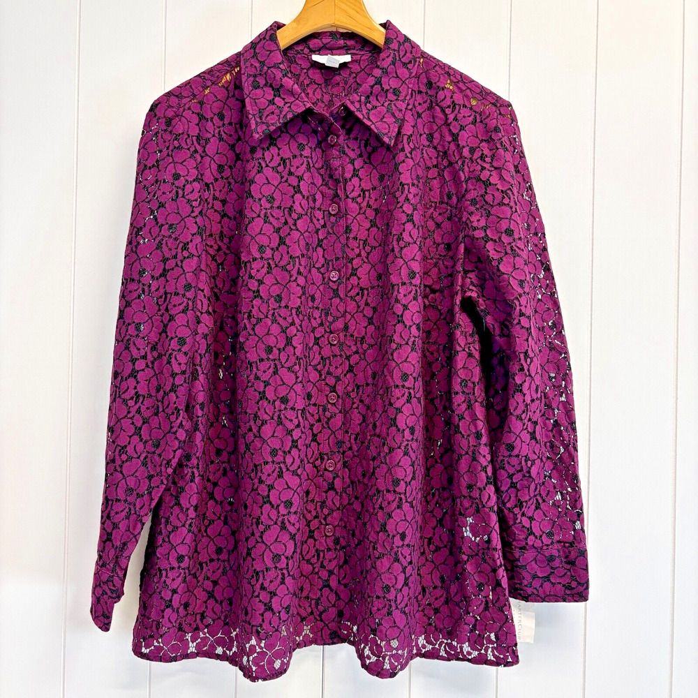 Charter Club Womens Whimsigoth Lace Top Size 18W Semi-Sheer Floral Witchy NWT